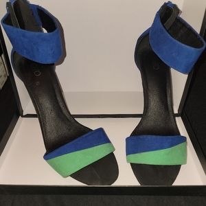 Suede blue and green heels